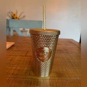 Starbucks Gold Holiday Christmas 2022 Studded Bling Tumbler Cold Cup